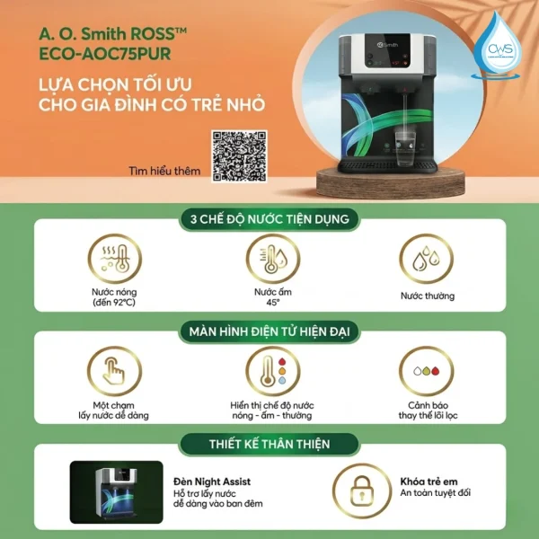 Cung Cấp 3 Chế Độ Nước Nóng - Ấm - Thường Đáp Ứng Mọi Nhu Cầu Sinh Hoạt