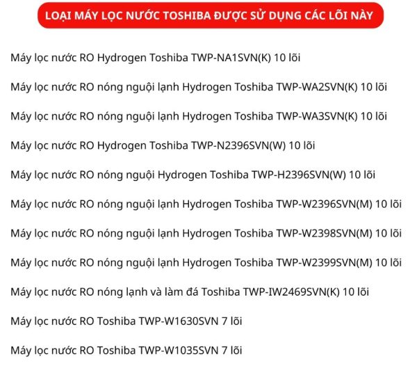 Lõi lọc nước Toshiba OriginPure 3.0 - Sử dụng thay thế các lõi ở các dòng máy lọc nước Toshiba cũ đến mới