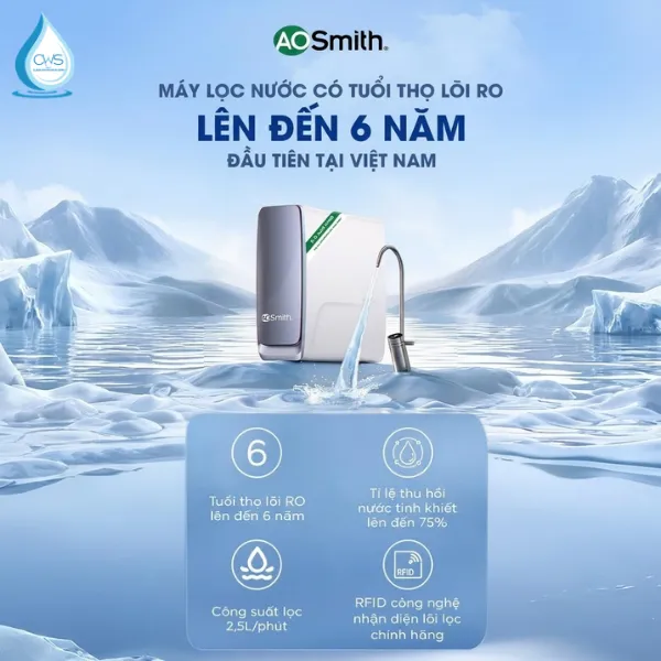 Máy Lọc Nước AO Smith X1000 - Công Suất Lọc 2.5L_phút, Tuổi Thọ Lõi Lên Đến 6 Năm