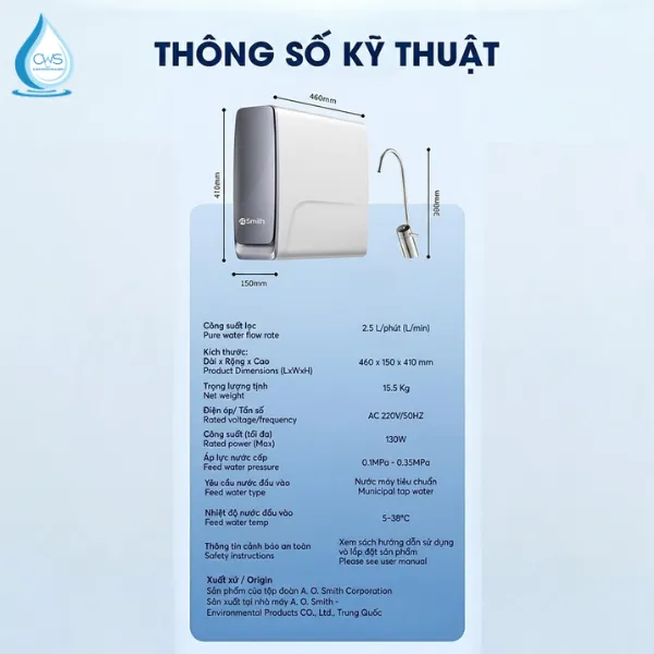 Thông Số Kỹ Thuật Đầy Đủ Của Máy Lọc Nước AO Smith X1000