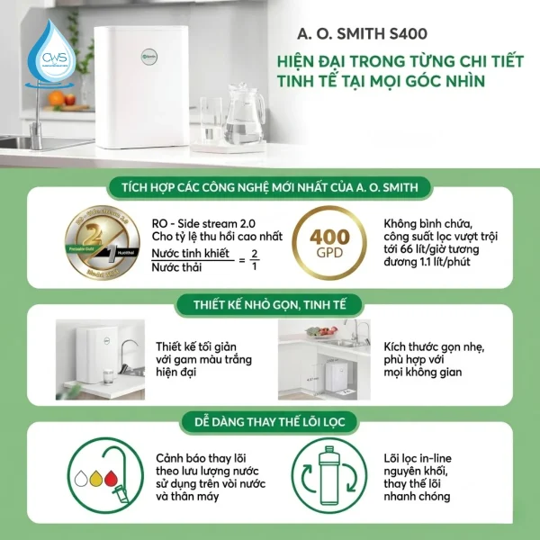 Ưu Điểm Nổi Bật Của Máy Lọc Nước AO Smith S400