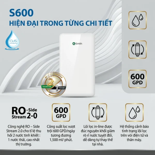 Ưu Điểm Và Các Tính Năng Nổi Bật Trên Máy Lọc Nước AO Smith S600