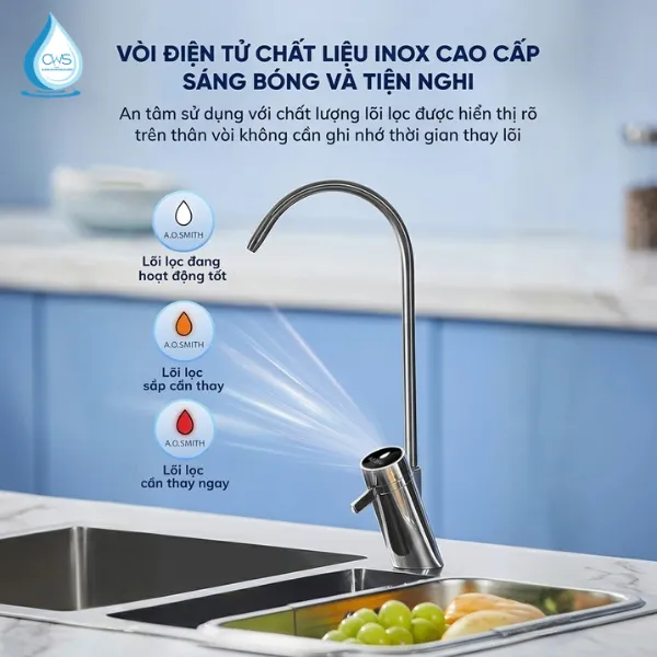 Vòi Nước Điện Tử Sang Trọng Trên Máy Lọc Nước AO Smith X1000