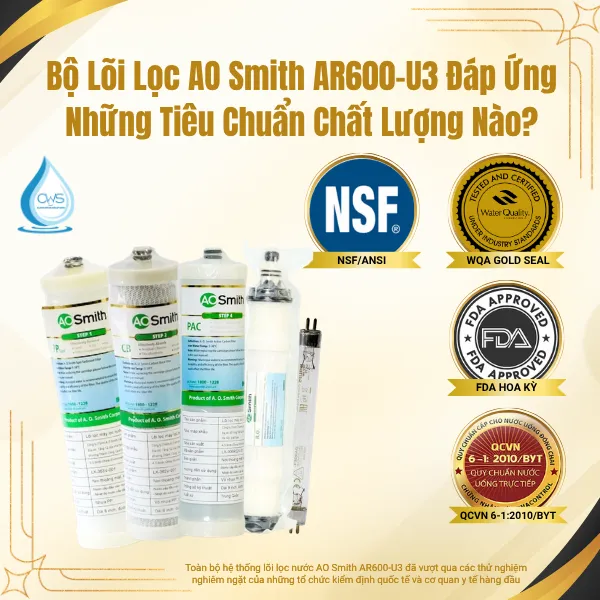 Bộ Lõi Lọc AO Smith AR600-U3 Đáp Ứng Những Tiêu Chuẩn Chất Lượng Nào