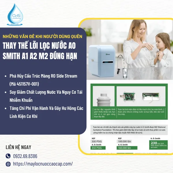 Các Vấn Đề Khi Người Dùng Quên Thay Thế Lõi Lọc Nước AO Smith A1 A2 M2 Đúng Hạn