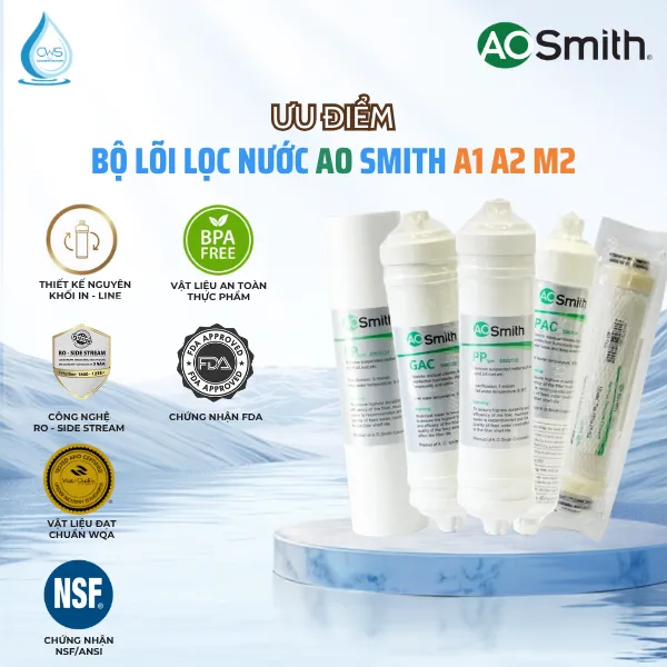 Điểm Nổi Bật Trên Bộ Lõi Lọc Nước AO Smith A1 A2 M2 Giúp Nguồn Nước Đầu Vào Sạch Khuẩn