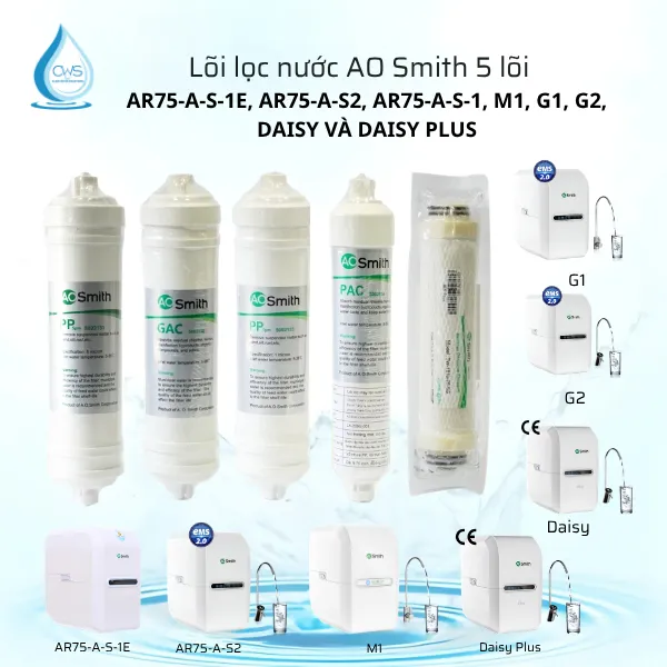 Lõi Lọc Nước AO Smith 5 Lõi Cho Model AR75-A-S-1E, AR75-A-S2, AR75-A-S-1, M1, G1, G2, Daisy và Daisy Plus Lõi Lọc Nước AO Smith 5 Lõi Cho Model AR75-A-S-1E, AR75-A-S2, AR75-A-S-1, M1, G1, G2, Daisy và Daisy Plus