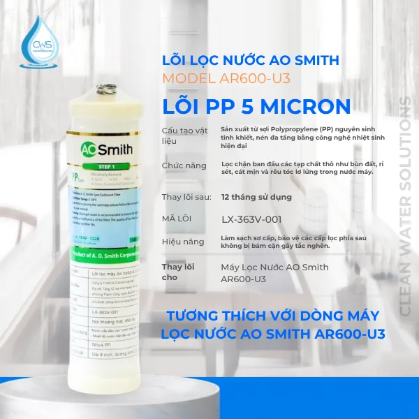 Lõi Số 1 - Lõi PP 5 Micron (Mã Lõi: LX-363V-001)