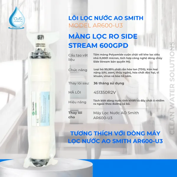 Lõi Số 3 - Màng Lọc RO Side Stream 600GPD (Mã Lõi 451350R2V)