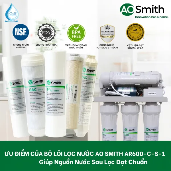 Ưu Điểm Của Bộ Lõi Lọc Nước AO Smith AR600-C-S-1 Giúp Nguồn Nước Sau Lọc Đạt Chuẩn