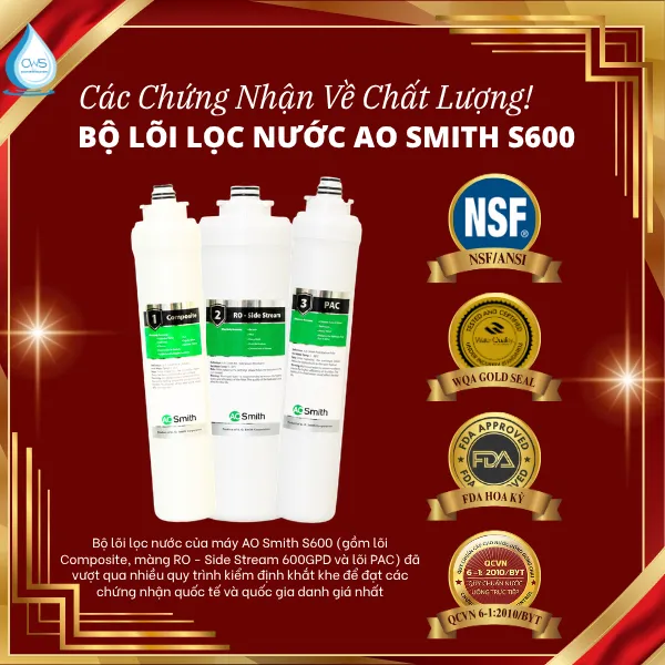 Các Chứng Nhận Về Chất Lượng Của Bộ Lõi Lọc Nước AO Smith S600