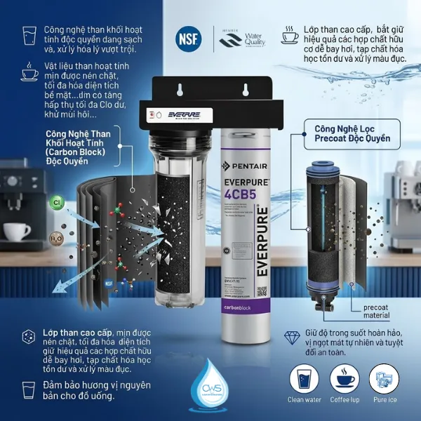 Máy Lọc Nước Pentair Everpure 4CB5 Giúp Loại Bỏ Cặn Bẩn, Mùi Clo Dư Trong Nước