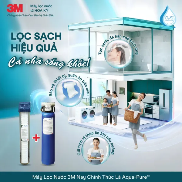 Combo Lọc Tổng 3M Aqua-Pure AP904 Kèm Lọc Thô AP102T - Cung Cấp Nước Sạch, Loại Bỏ Clo Dư