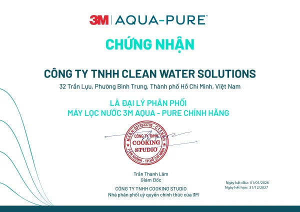 Giấy Chứng Nhận CWS Là Đại Lý Phân Phối Chính Hãng Máy Lọc Nước 3M Aqua-Pure