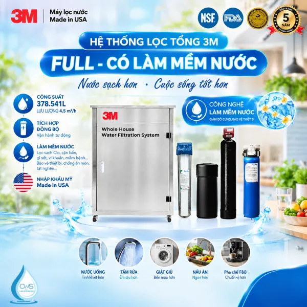 Hệ Thống Lọc Tổng 3M Aqua-Pure Full Combo Khử Clo, Làm Mềm Nước