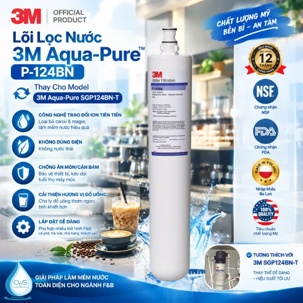 Lõi Lọc Nước 3M Aqua-Pure P-124BN - Thay Thế Chính Hãng Cho Máy Làm Mềm Nước 3M Aqua-Pure SGP124BN-T