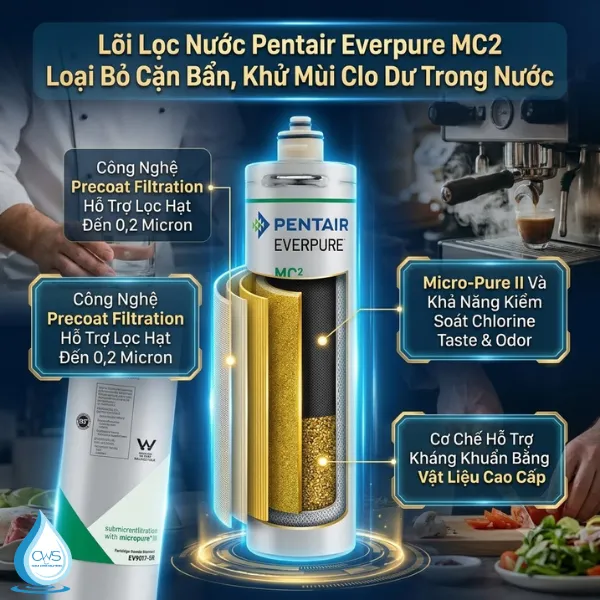 Lõi Lọc Nước Pentair Everpure MC2 Loại Bỏ Cặn Bẩn, Khử Mùi Clo Dư Trong Nước