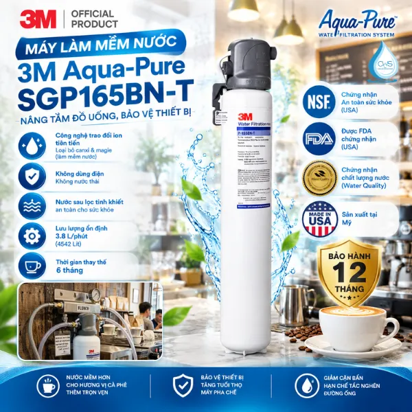 Máy Làm Mềm Nước 3M Aqua-Pure SGP165BN-T - Lắp Đặt Âm Tủ, Loại Bỏ Cặn Khoáng Hiệu Quả