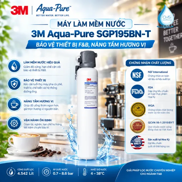 Máy Làm Mềm Nước 3M Aqua-Pure SGP195BN-T - Lắp Đặt Âm Tủ, Phù Hợp Cho Quy Mô Kinh Doanh Lớn